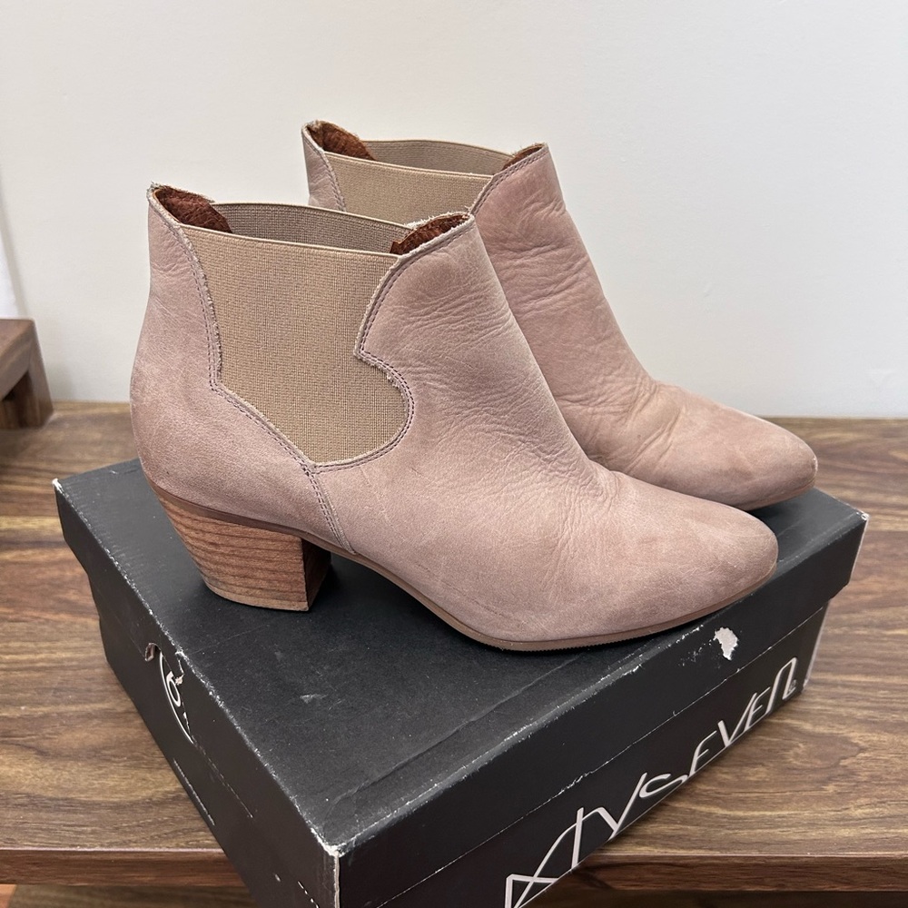Sixtyseven‎ Chelsea Ankle Bootie Taupe 38  Leather Stacked Heel Spain